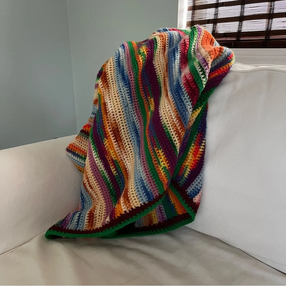 Crocheted Throw Multi-Color Southwestern Bohemian Rainbow